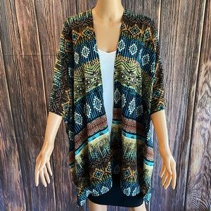 The Vintage Shop blue green and brown tribal print tunic kimono size small